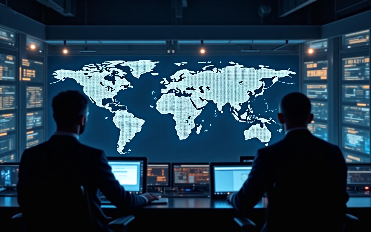 Logistics command center with global transit maps